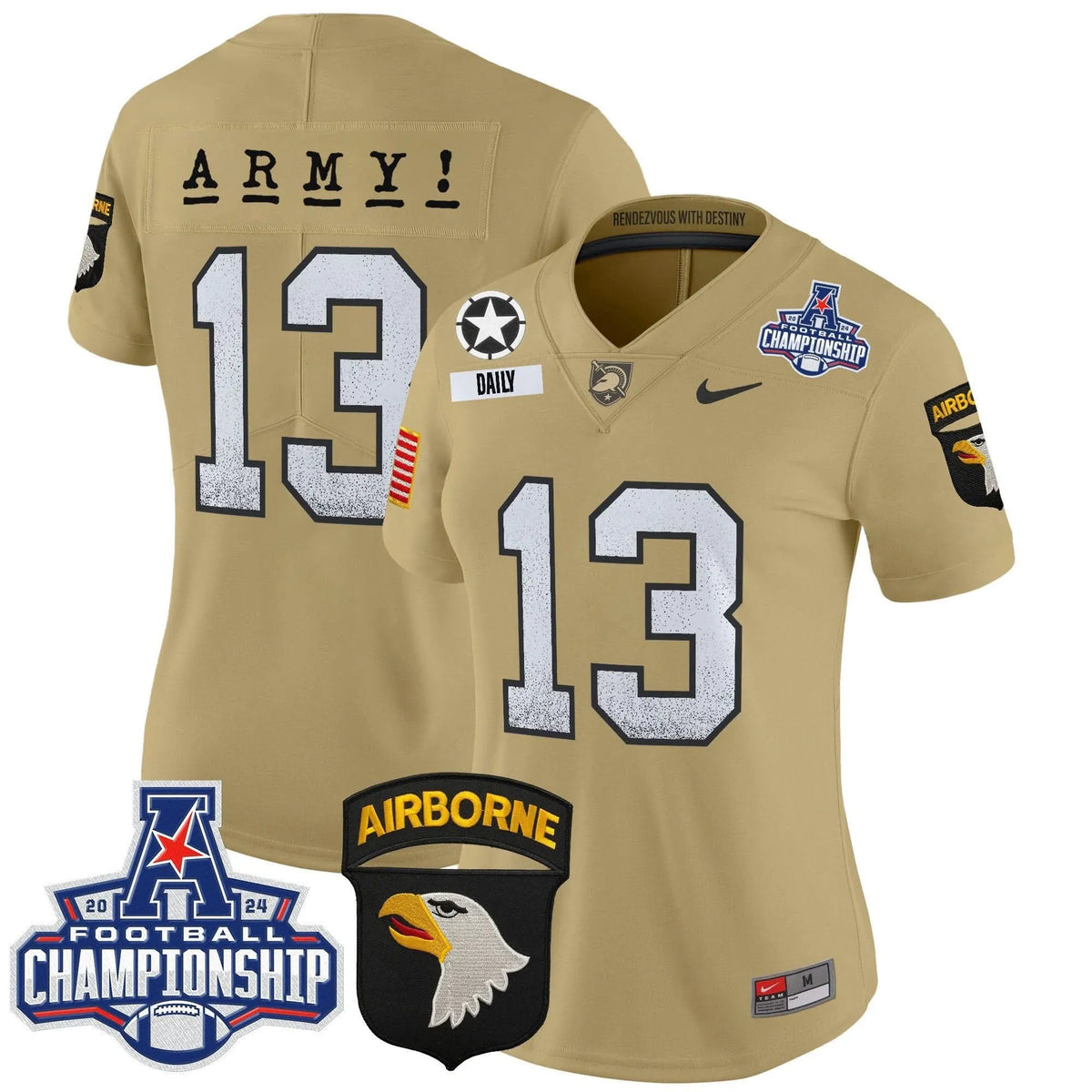 Personalized Women's ABK 2026 AAC Championship Patch Vapor Limited Jersey - Stitched - Tan / Bryson Daily Stitched