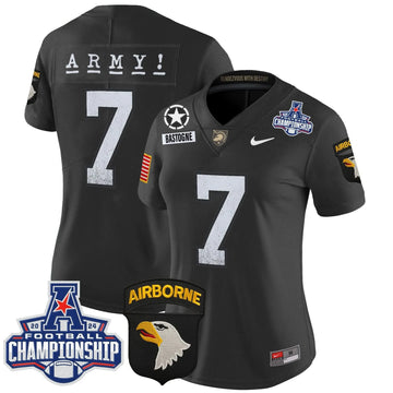Personalized Women's ABK 2026 AAC Championship Patch Vapor Limited Jersey - Stitched - Black / #7 Bastogne Stitched