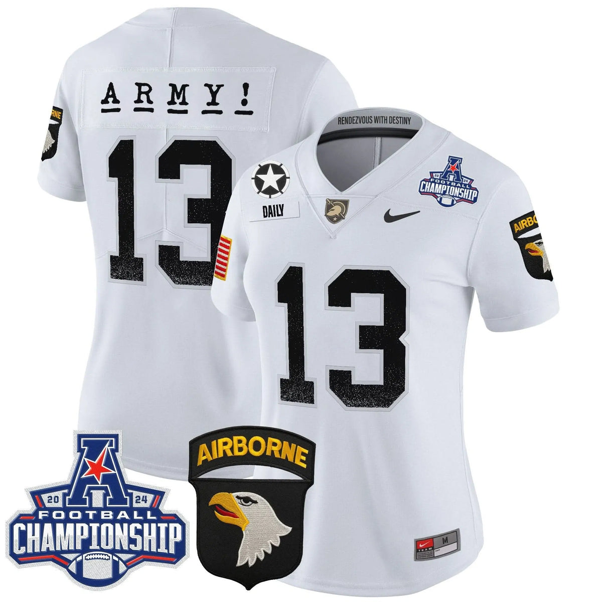 Personalized Women's ABK 2026 AAC Championship Patch Vapor Limited Jersey - Stitched - White / Bryson Daily Stitched