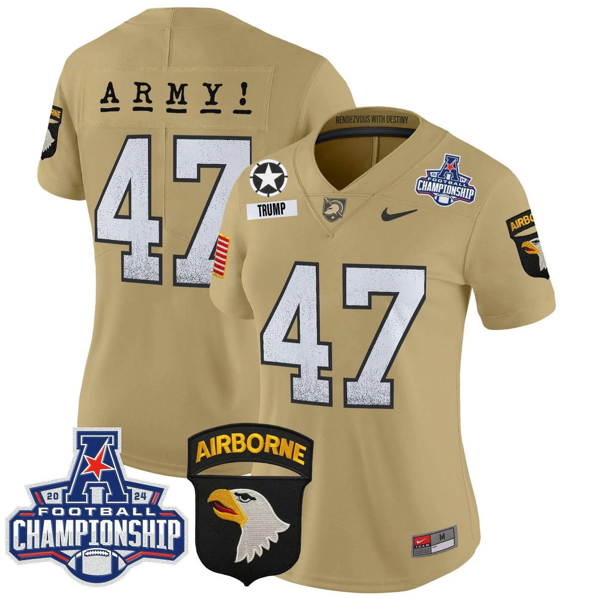 Personalized Women's ABK 2026 AAC Championship Patch Vapor Limited Jersey - Stitched - Tan / Trump Stitched