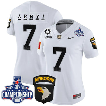Personalized Women's ABK 2026 AAC Championship Patch Vapor Limited Jersey - Stitched - White / #7 Bastogne Stitched