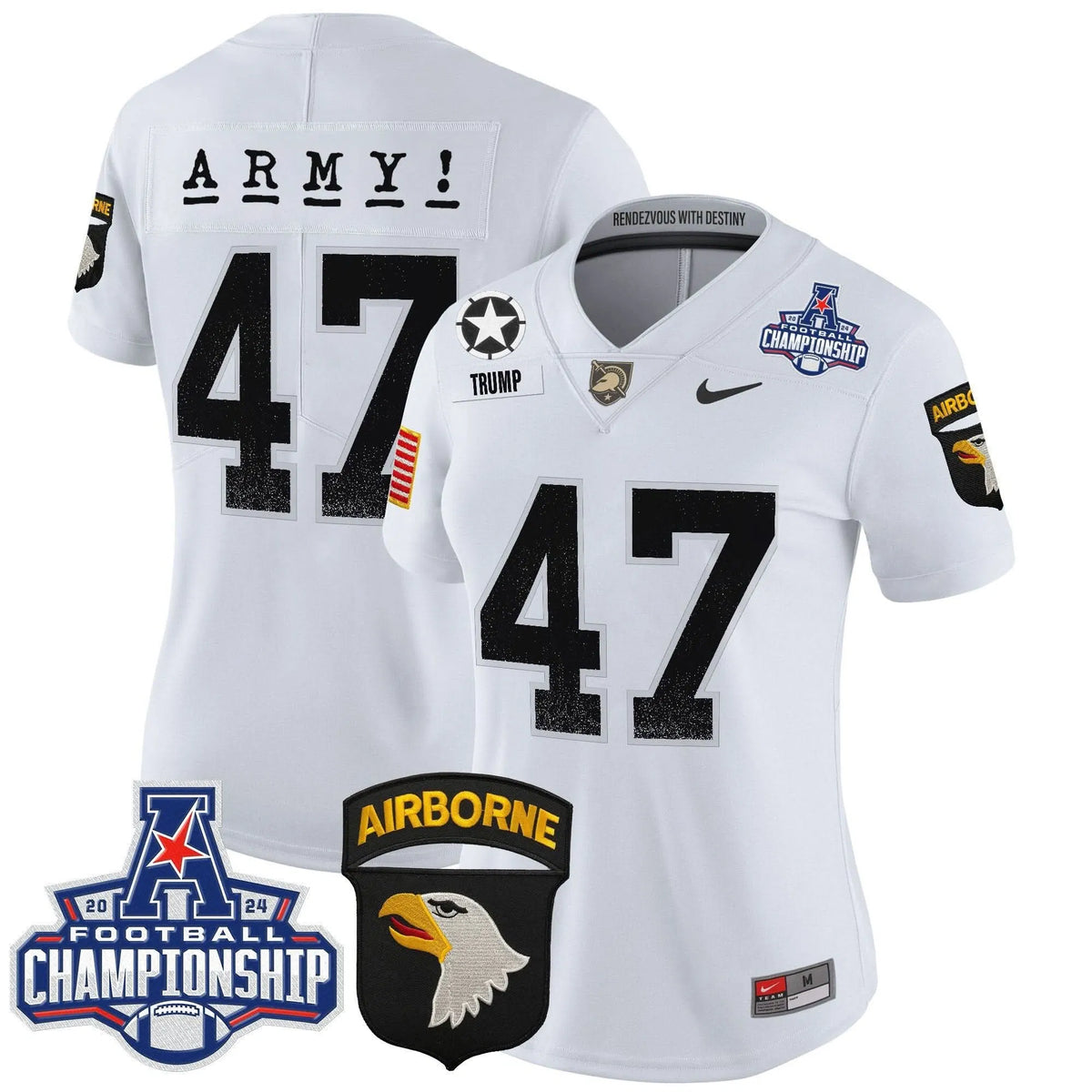 Personalized Women's ABK 2026 AAC Championship Patch Vapor Limited Jersey - Stitched - White / Trump Stitched