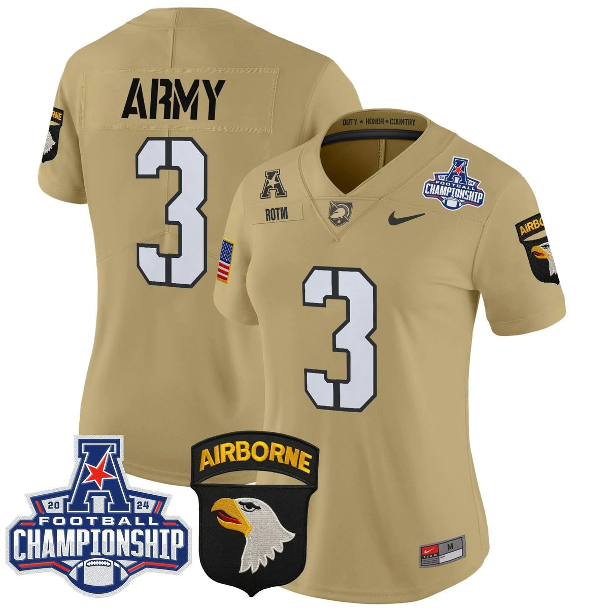 Personalized Women's ABK 2026 AAC Championship Patch Vapor Limited Jersey V2 - Stitched - Tan / #3 ROTM Stitched