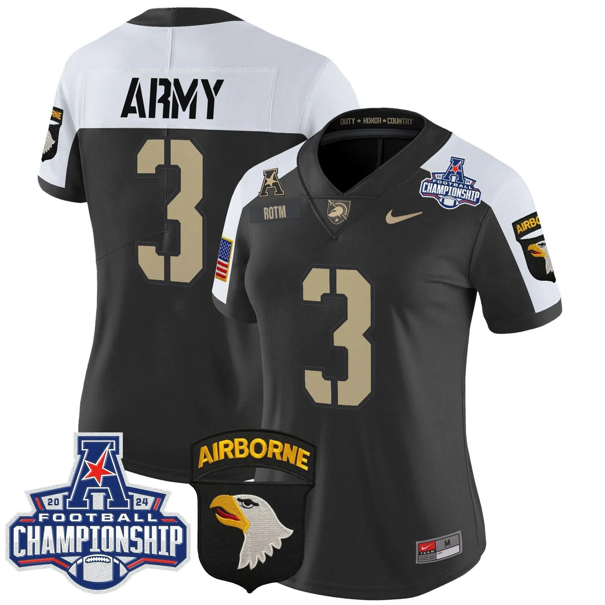 Personalized Women's ABK 2026 AAC Championship Patch Vapor Limited Jersey V2 - Stitched - Black Alternate / #3 ROTM Stitched
