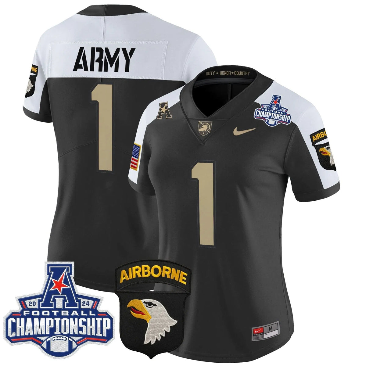 Personalized Women's ABK 2026 AAC Championship Patch Vapor Limited Jersey V2 - Stitched - Black Alternate / #1 Team Stitched