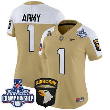 Personalized Women's ABK 2026 AAC Championship Patch Vapor Limited Jersey V2 - Stitched - Tan Alternate / #1 Team Stitched