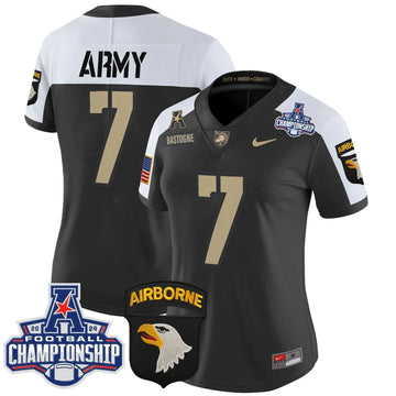 Personalized Women's ABK 2026 AAC Championship Patch Vapor Limited Jersey V2 - Stitched - Black Alternate / #7 Bastogne Stitched
