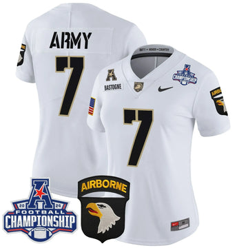Personalized Women's ABK 2026 AAC Championship Patch Vapor Limited Jersey V2 - Stitched - White / #7 Bastogne Stitched