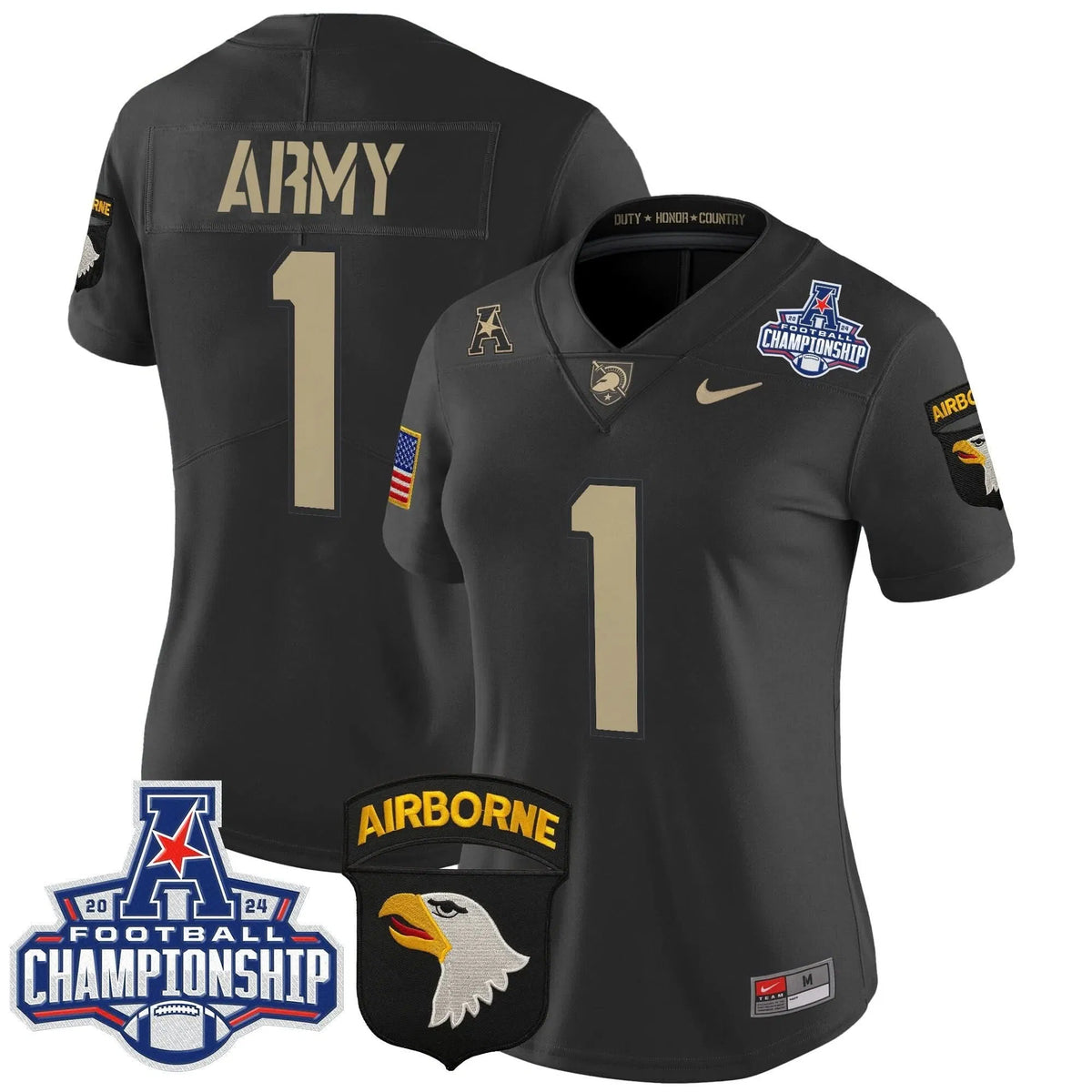 Personalized Women's ABK 2026 AAC Championship Patch Vapor Limited Jersey V2 - Stitched - Black / #1 Team Stitched
