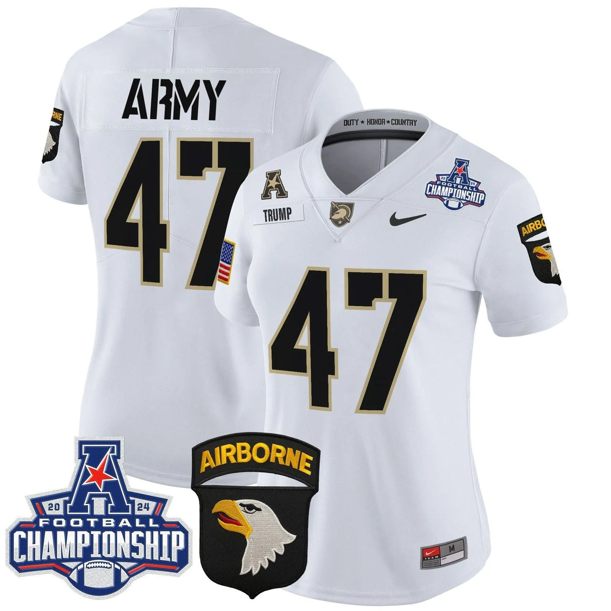 Personalized Women's ABK 2026 AAC Championship Patch Vapor Limited Jersey V2 - Stitched - White / Trump Stitched