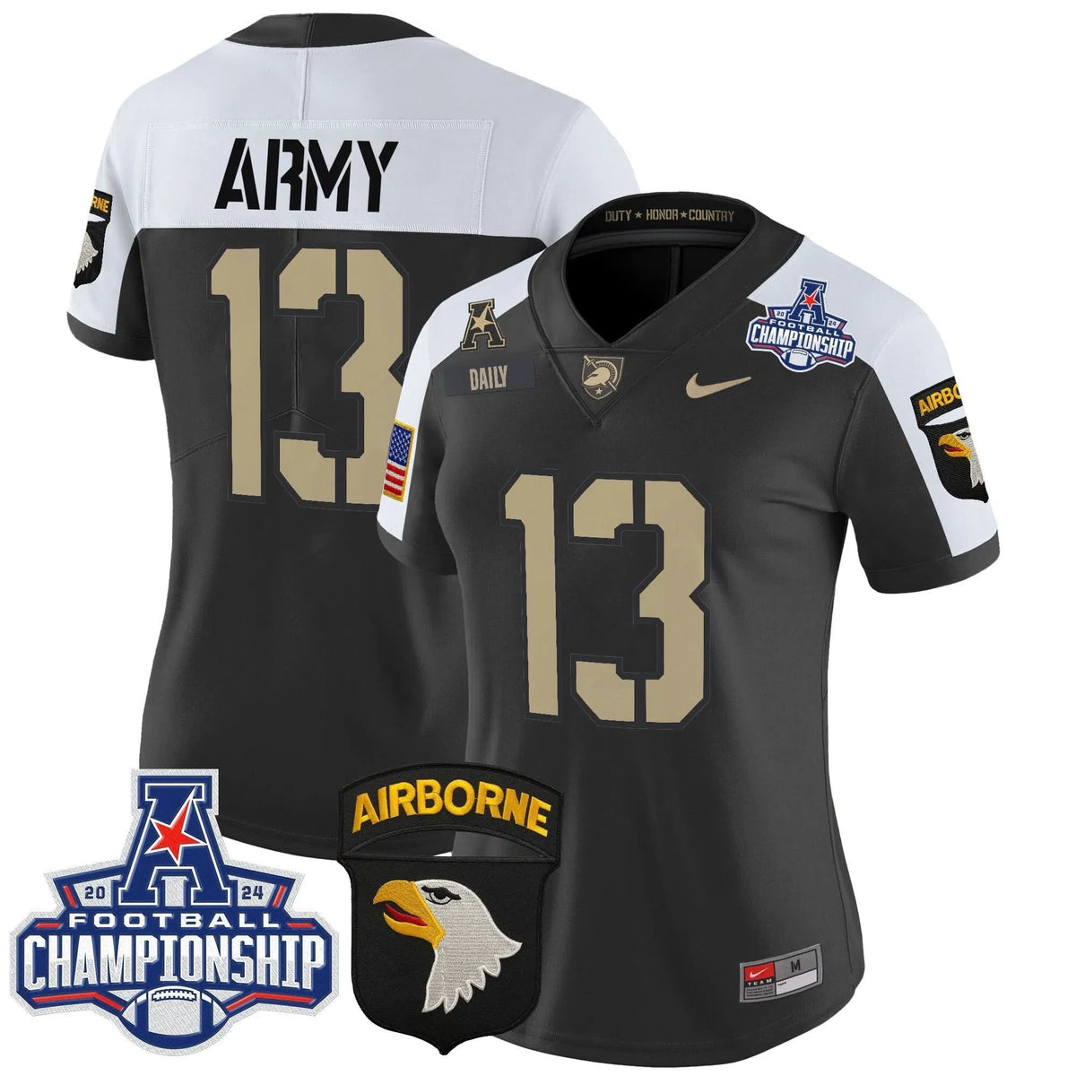 Personalized Women's ABK 2026 AAC Championship Patch Vapor Limited Jersey V2 - Stitched - Black Alternate / Bryson Daily Stitched