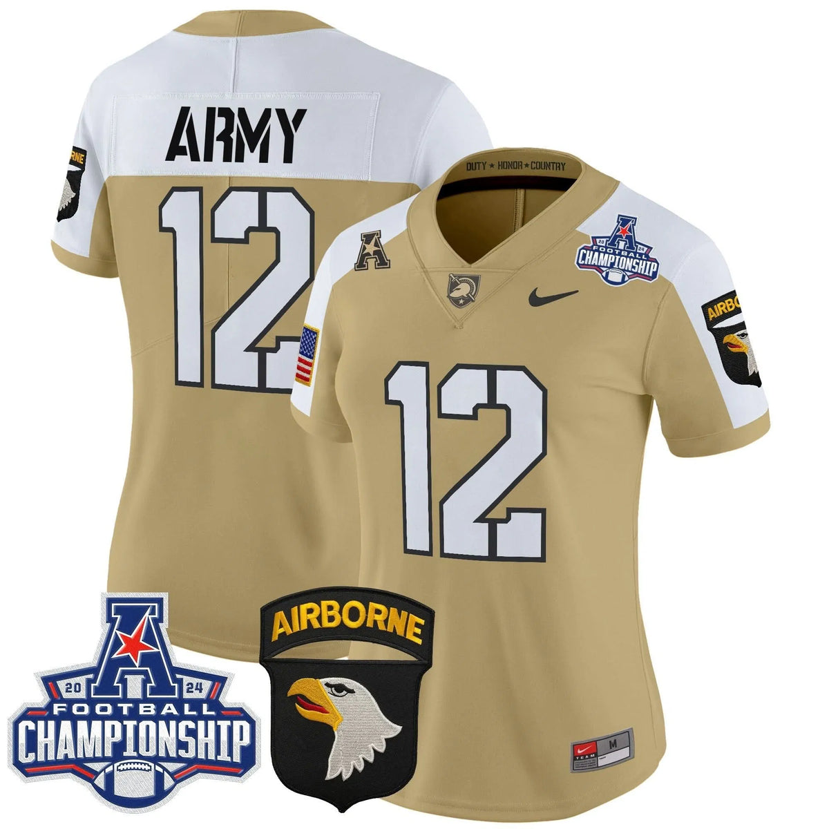 Personalized Women's ABK 2026 AAC Championship Patch Vapor Limited Jersey V2 - Stitched - Tan Alternate / #12th Man Stitched