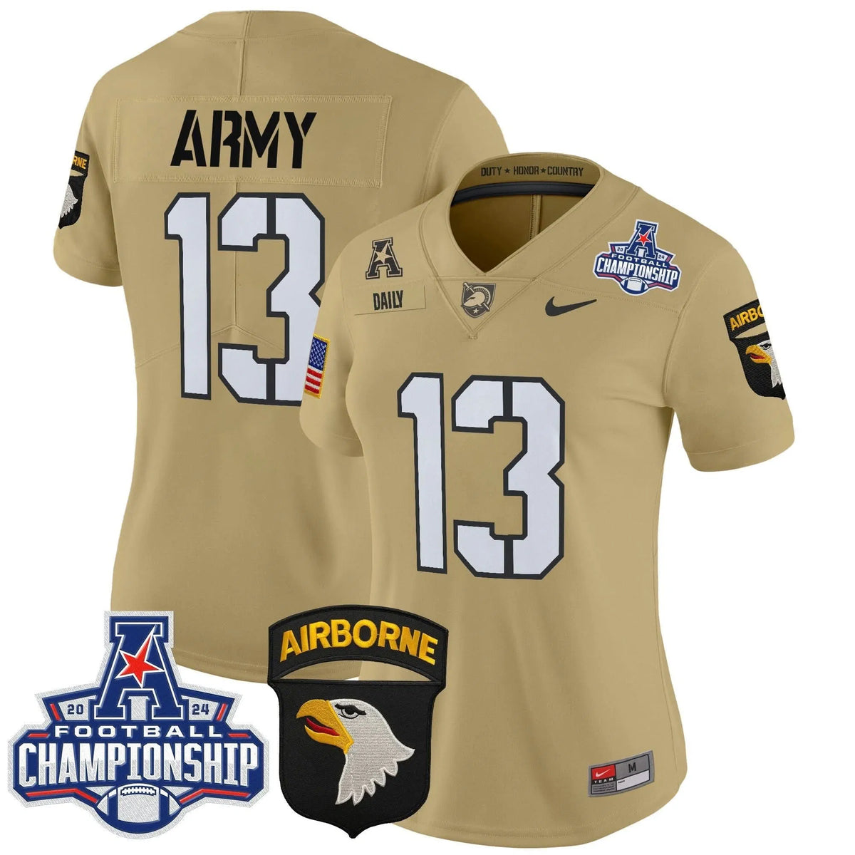 Personalized Women's ABK 2026 AAC Championship Patch Vapor Limited Jersey V2 - Stitched - Tan / Bryson Daily Stitched