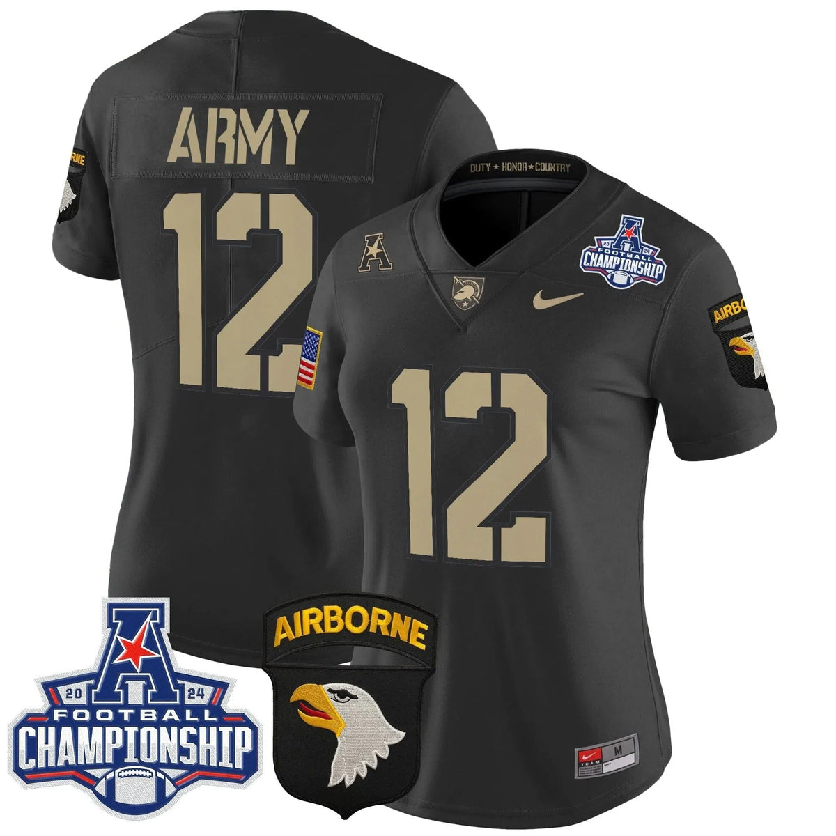 Personalized Women's ABK 2026 AAC Championship Patch Vapor Limited Jersey V2 - Stitched - Black / #12th Man Stitched