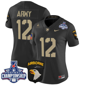 Personalized Women's ABK 2026 AAC Championship Patch Vapor Limited Jersey V2 - Stitched - Black / #12th Man Stitched