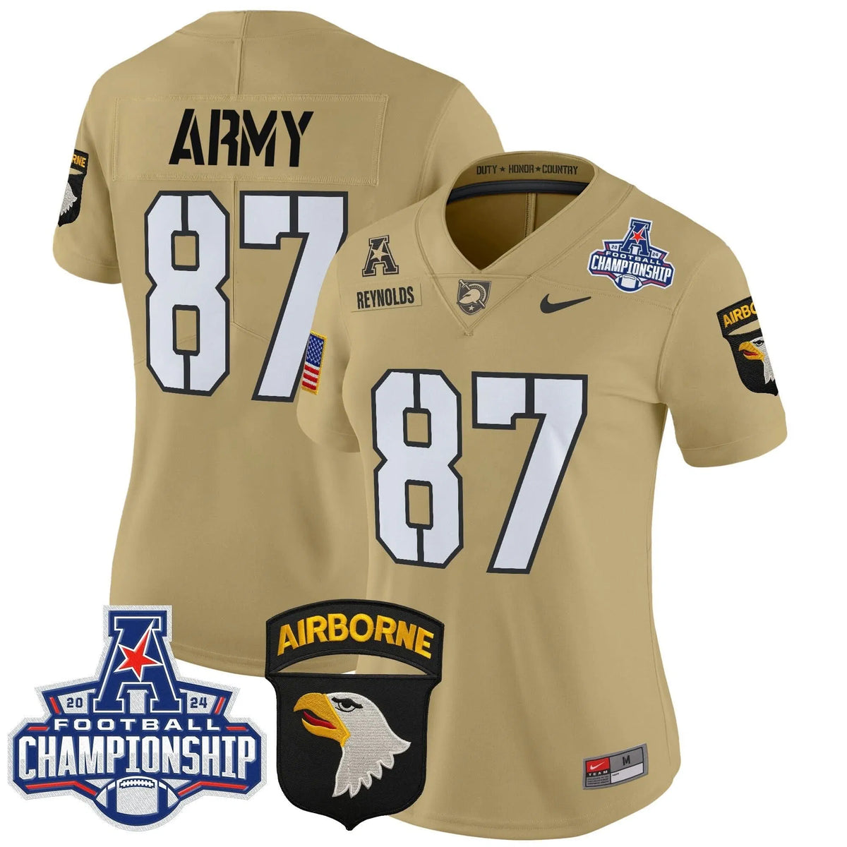 Personalized Women's ABK 2026 AAC Championship Patch Vapor Limited Jersey V2 - Stitched - Tan / Casey Reynolds Stitched