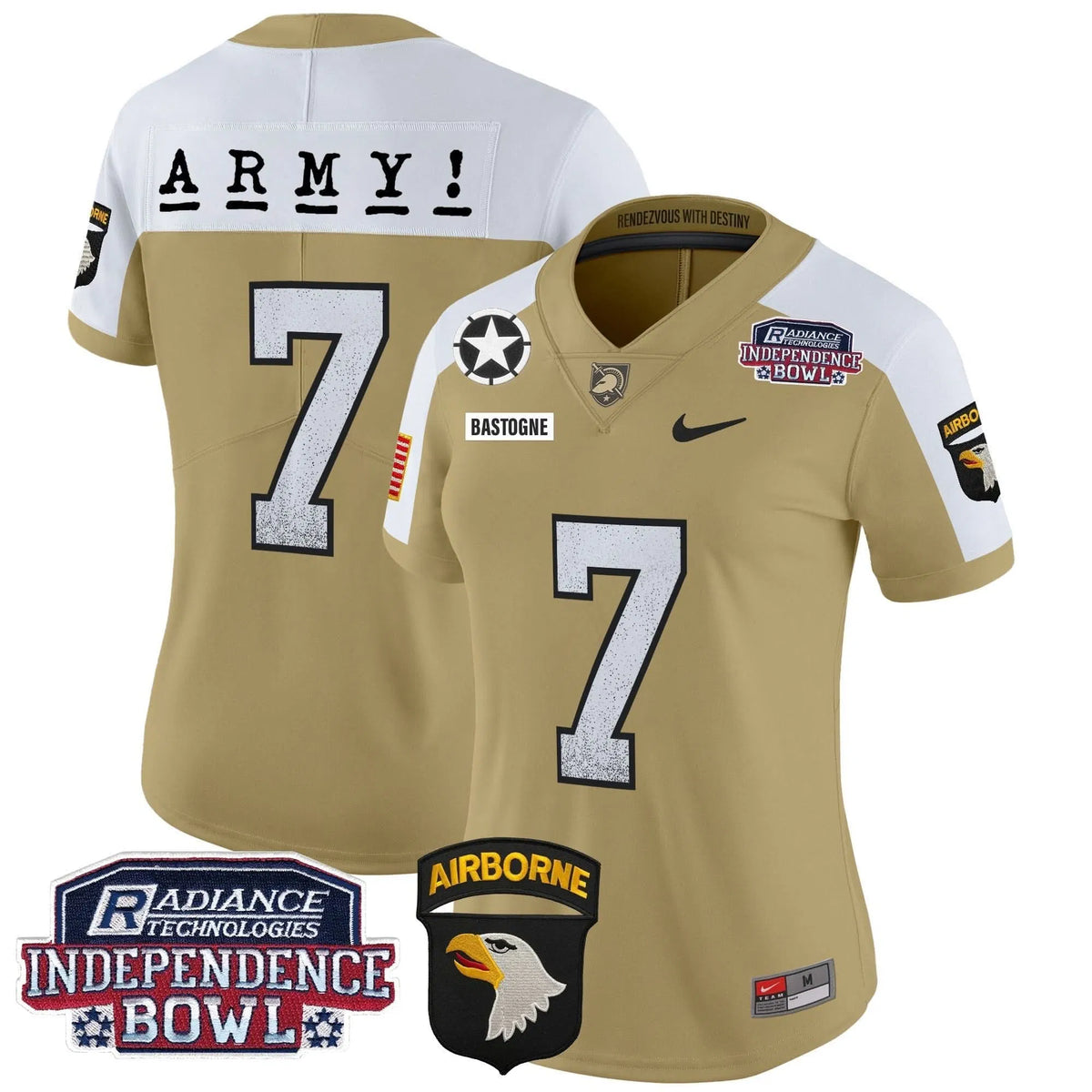 Personalized Women's ABK Independence Bowl Patch 2026 Vapor Limited Jersey - Stitched - Tan Alternate / #7 Bastogne Stitched