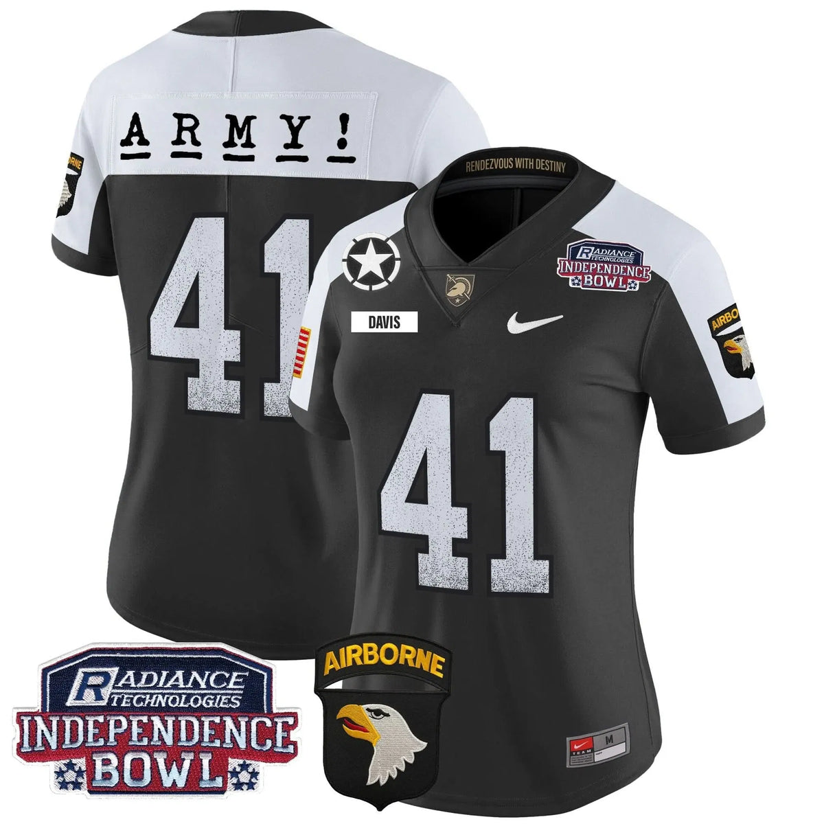 Personalized Women's ABK Independence Bowl Patch 2026 Vapor Limited Jersey - Stitched - Black Alternate / Glenn Davis Stitched