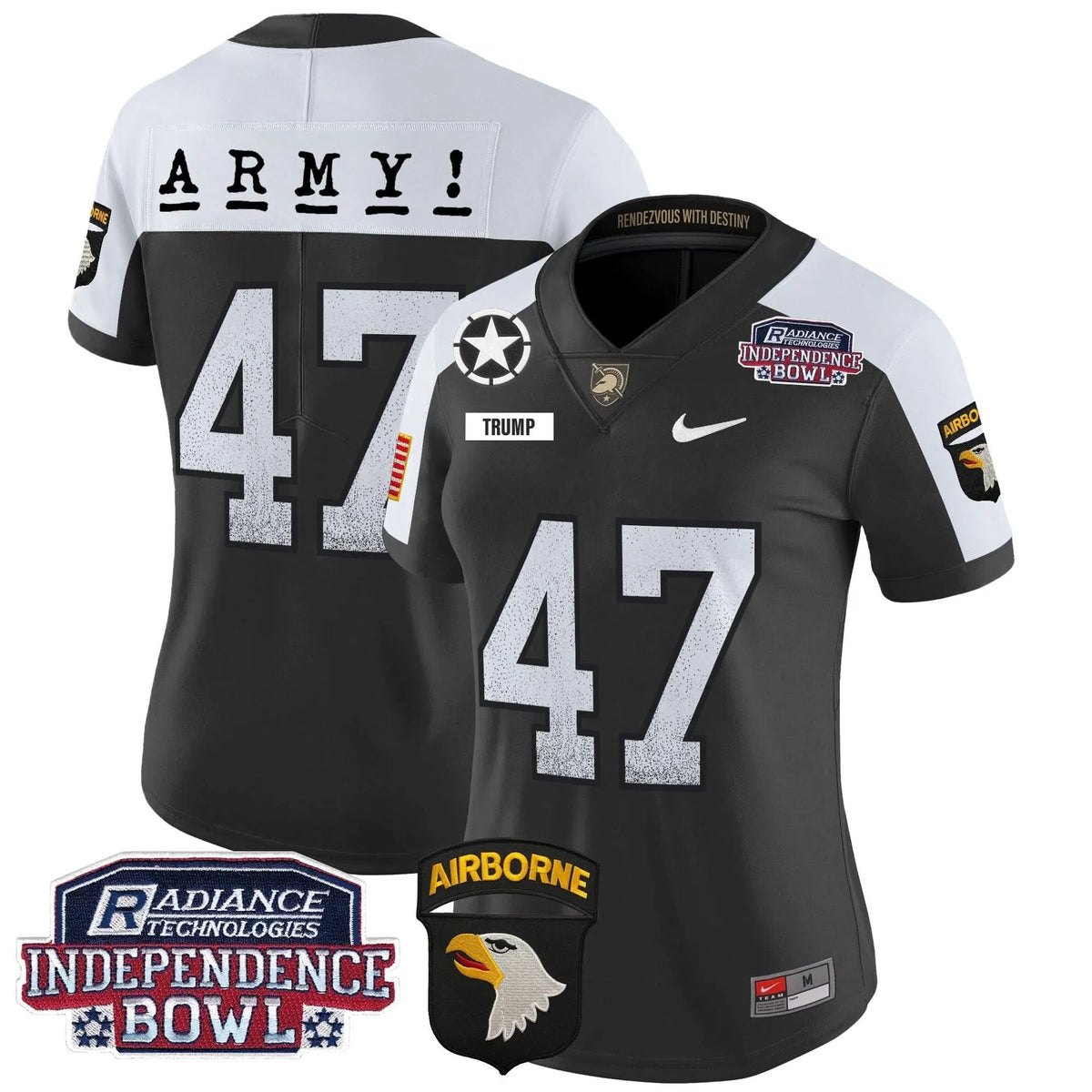 Personalized Women's ABK Independence Bowl Patch 2026 Vapor Limited Jersey - Stitched - Black Alternate / Trump Stitched