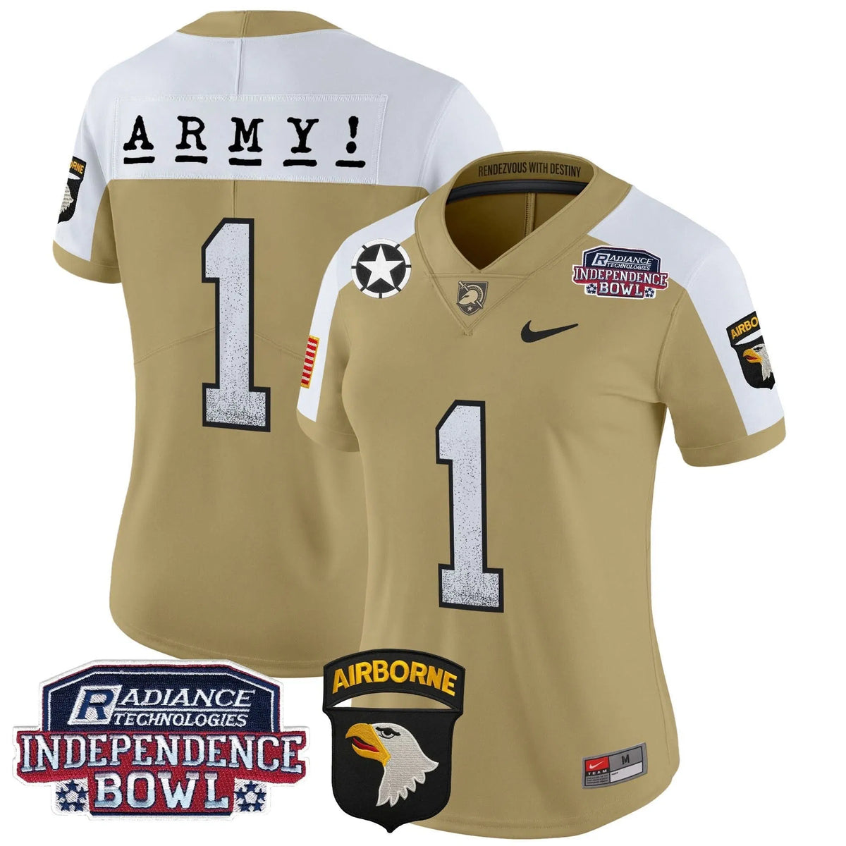 Personalized Women's ABK Independence Bowl Patch 2026 Vapor Limited Jersey - Stitched - Tan Alternate / #1 Team Stitched