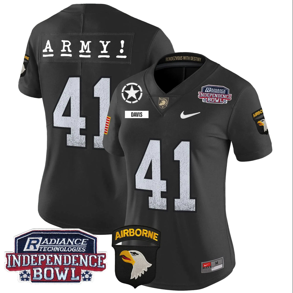 Personalized Women's ABK Independence Bowl Patch 2026 Vapor Limited Jersey - Stitched - Black / Glenn Davis Stitched