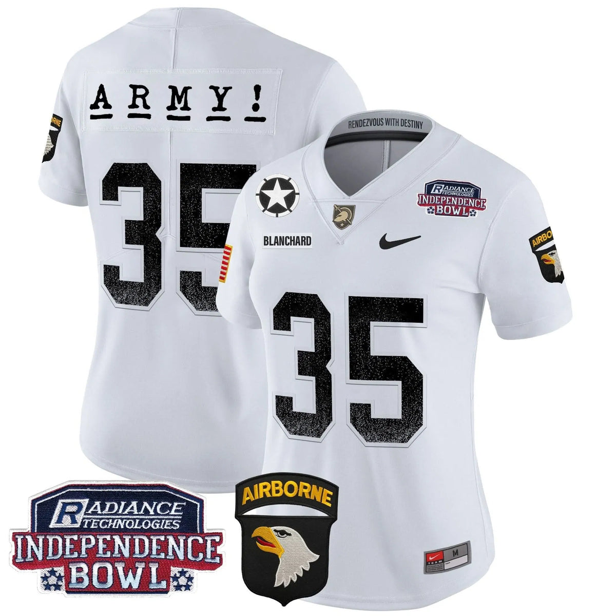 Personalized Women's ABK Independence Bowl Patch 2026 Vapor Limited Jersey - Stitched - White / Doc Blanchard Stitched