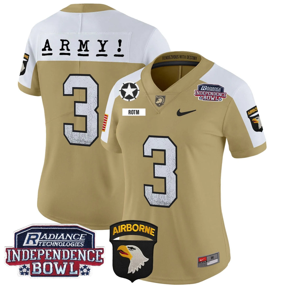 Personalized Women's ABK Independence Bowl Patch 2026 Vapor Limited Jersey - Stitched - Tan Alternate / #3 ROTM Stitched