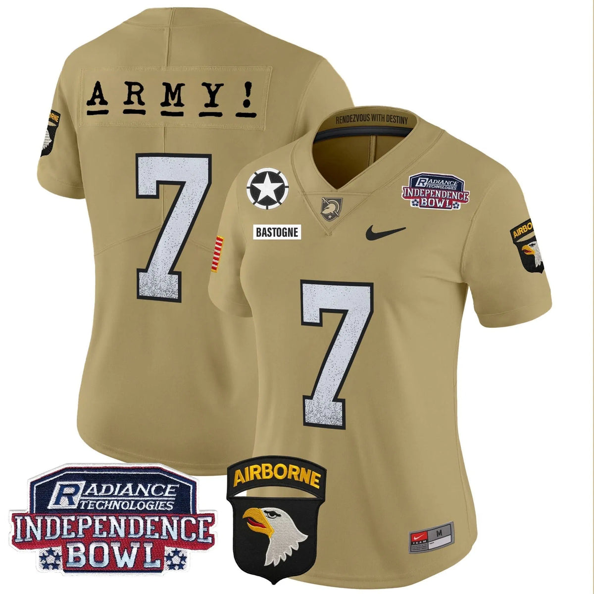Personalized Women's ABK Independence Bowl Patch 2026 Vapor Limited Jersey - Stitched - Tan / #7 Bastogne Stitched