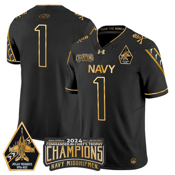 Personalized NM 2026 Commander-In-Chief's Trophy Champions Patch Gold Vapor Limited Jersey - Black Gold / #1 Team Stitched