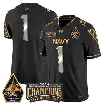 Personalized NM 2026 Commander-In-Chief's Trophy Champions Patch Gold Vapor Limited Jersey - Black Limited / #1 Team Stitched