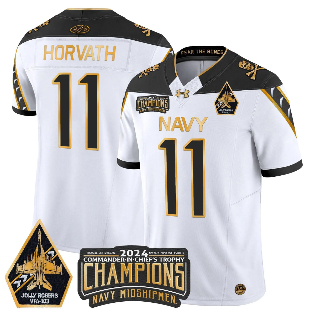 Personalized NM 2026 Commander-In-Chief's Trophy Champions Patch Gold Vapor Limited Jersey - White Gold / Blake Horvath Stitched