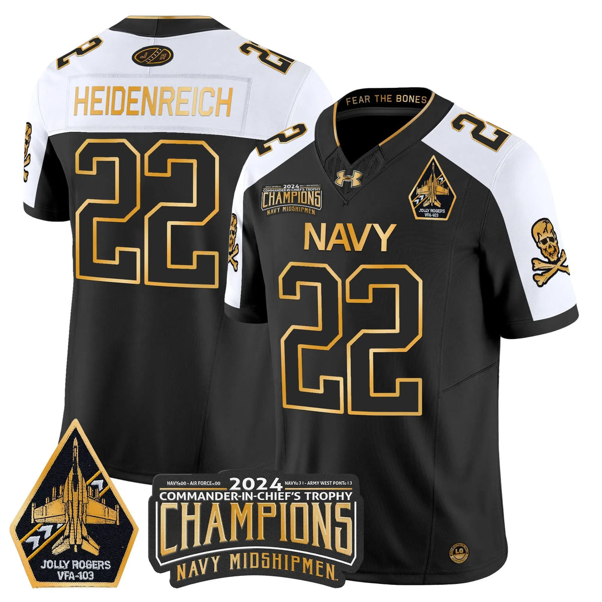 Personalized NM 2026 Commander-In-Chief's Trophy Champions Patch Gold Vapor Limited Jersey - Alternate / Eli Heidenreich Stitched