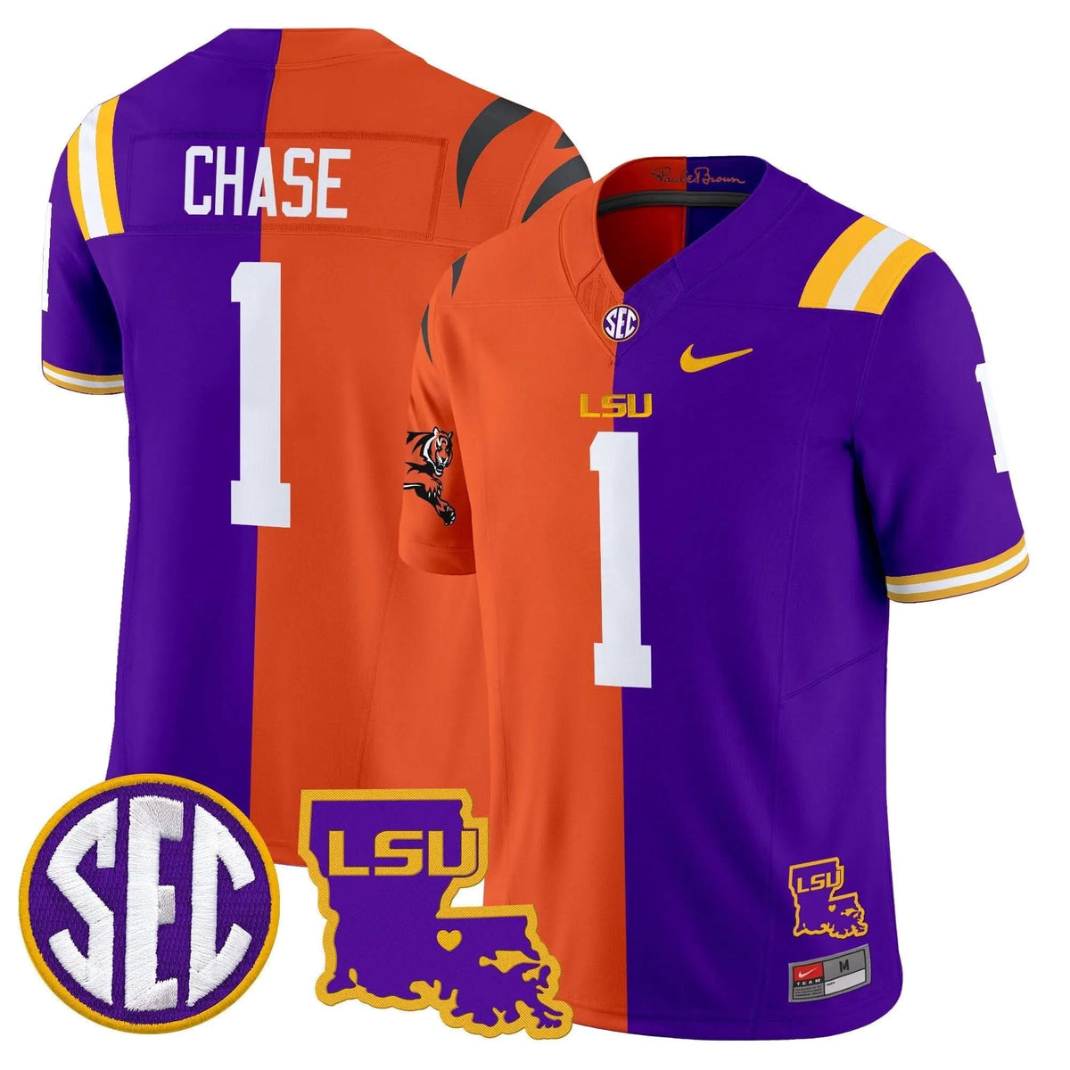 Personalized LSU Tiger Split Vapor Limited Jersey - Ja'Marr Chase Stitched