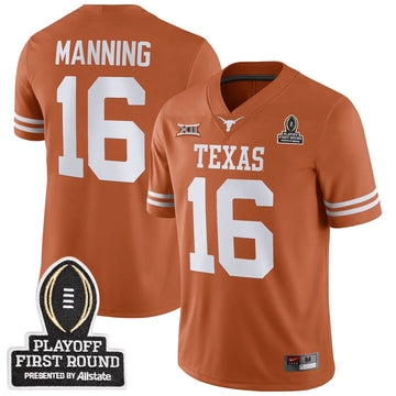 Personalized TL Football 24/25 Jersey - CFP First Round Patch - MANNING - 16 / Orange Stitched
