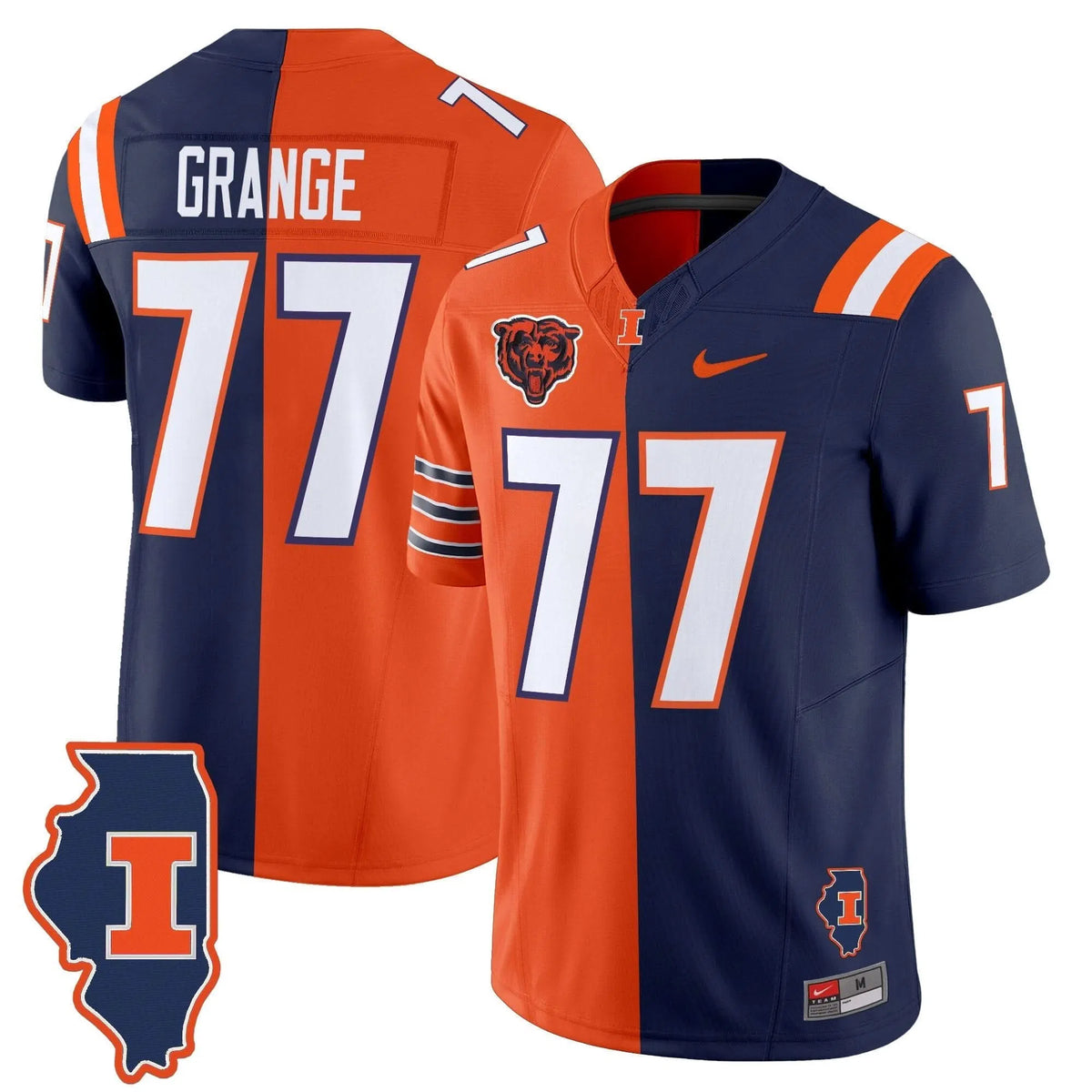 Personalized ILL Split Vapor Limited Jersey - Red Grange Stitched