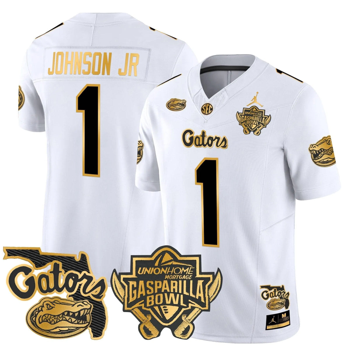 Personalized FG 2026 Gasparilla Bowl Patch Gold Vapor Limited Jersey - White Gold / Montrell Johnson Jr. Stitched
