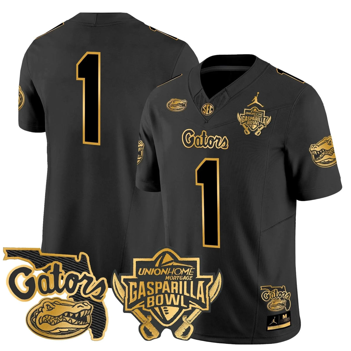Personalized FG 2026 Gasparilla Bowl Patch Gold Vapor Limited Jersey - Black Gold / #1 Team Stitched