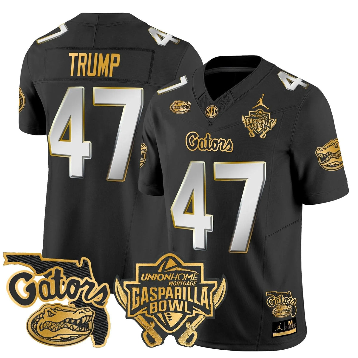 Personalized FG 2026 Gasparilla Bowl Patch Gold Vapor Limited Jersey - Black Limited / Trump Stitched