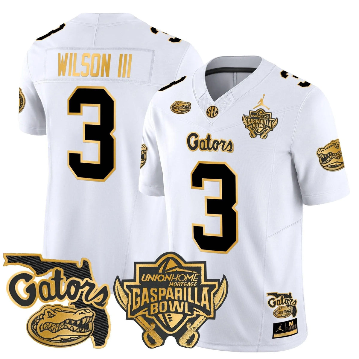 Personalized FG 2026 Gasparilla Bowl Patch Gold Vapor Limited Jersey - White Gold / Eugene Wilson III Stitched