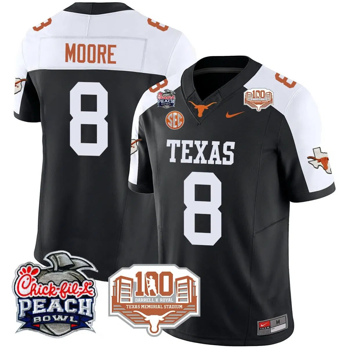 Personalized TL 2026 Chick-fil-A Peach Bowl Jersey - Trey Moore - 8 / Black Alternate Stitched