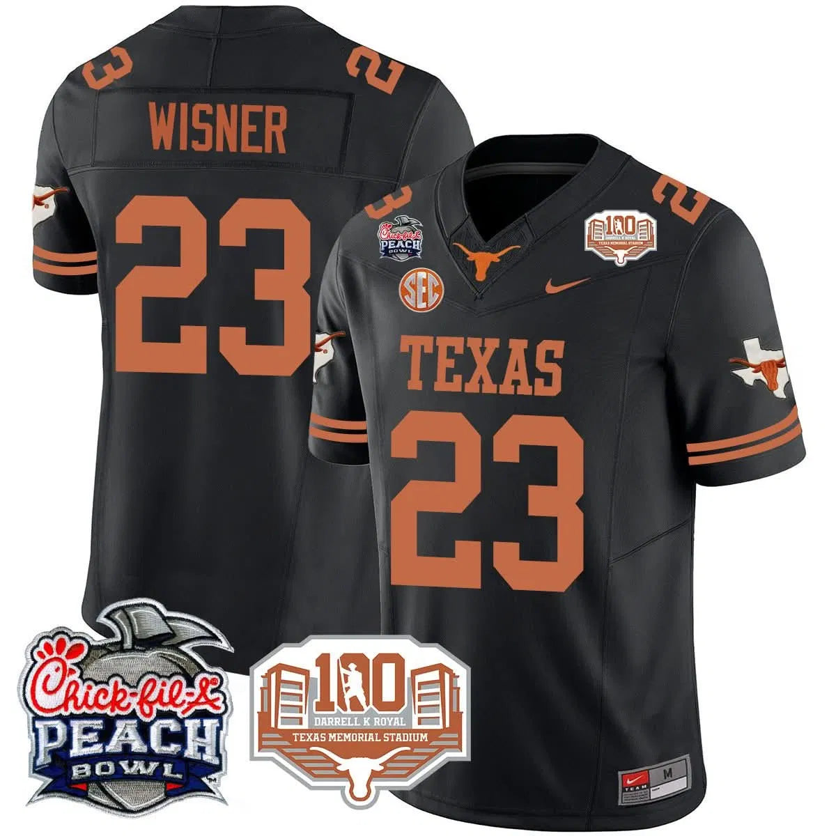 Personalized TL 2026 Chick-fil-A Peach Bowl Jersey - Quintrevion Wisner - 23 / Black Stitched