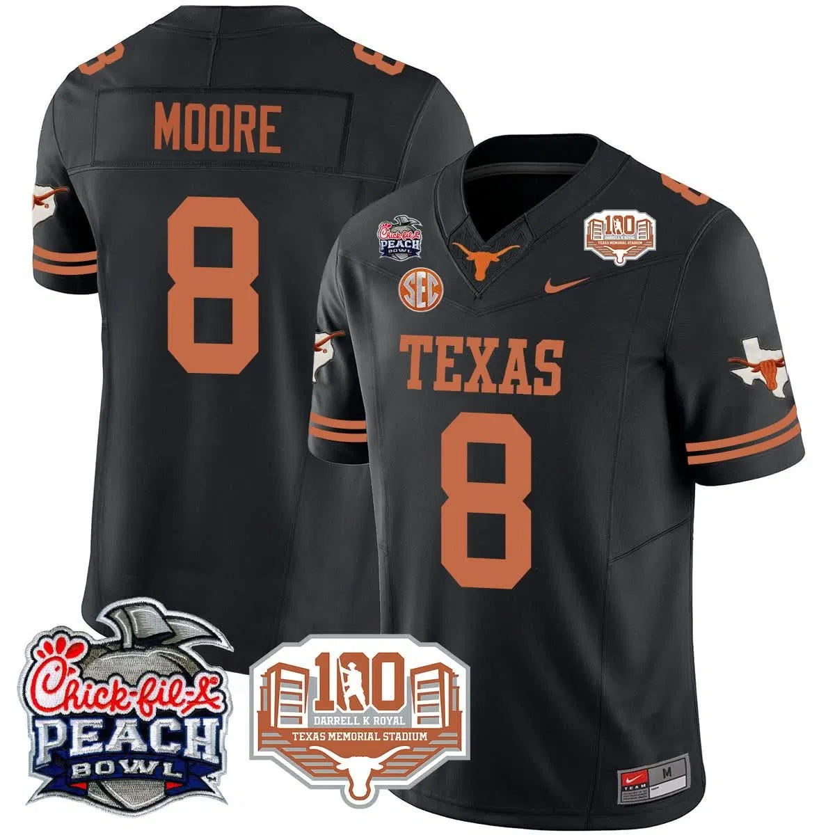Personalized TL 2026 Chick-fil-A Peach Bowl Jersey - Trey Moore - 8 / Black Stitched