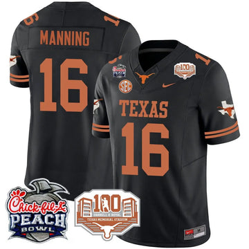 Personalized TL 2026 Chick-fil-A Peach Bowl Jersey - Arch Manning - 16 / Black Stitched