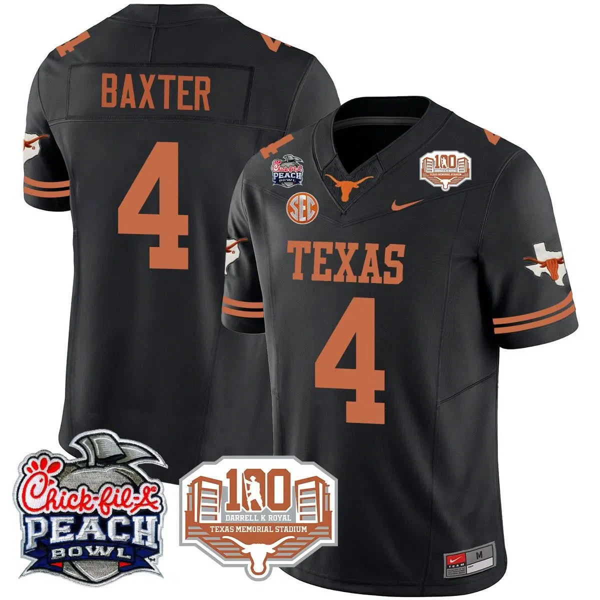 Personalized TL 2026 Chick-fil-A Peach Bowl Jersey - CJ Baxter - 4 / Black Stitched