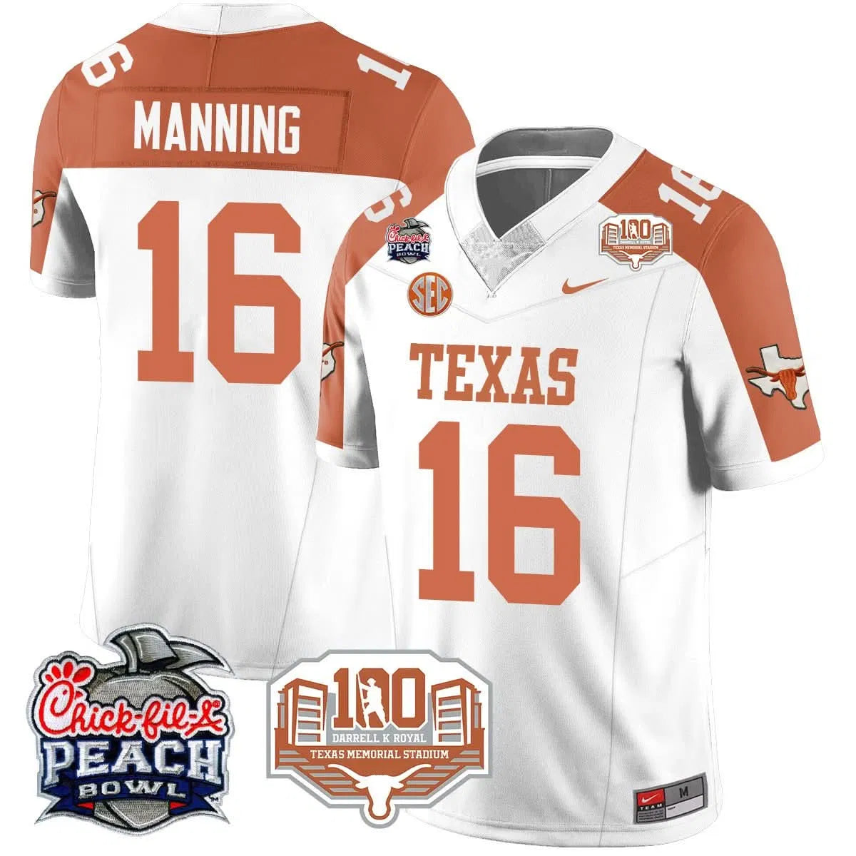 Personalized TL 2026 Chick-fil-A Peach Bowl Jersey - Arch Manning - 16 / Inverted Stitched
