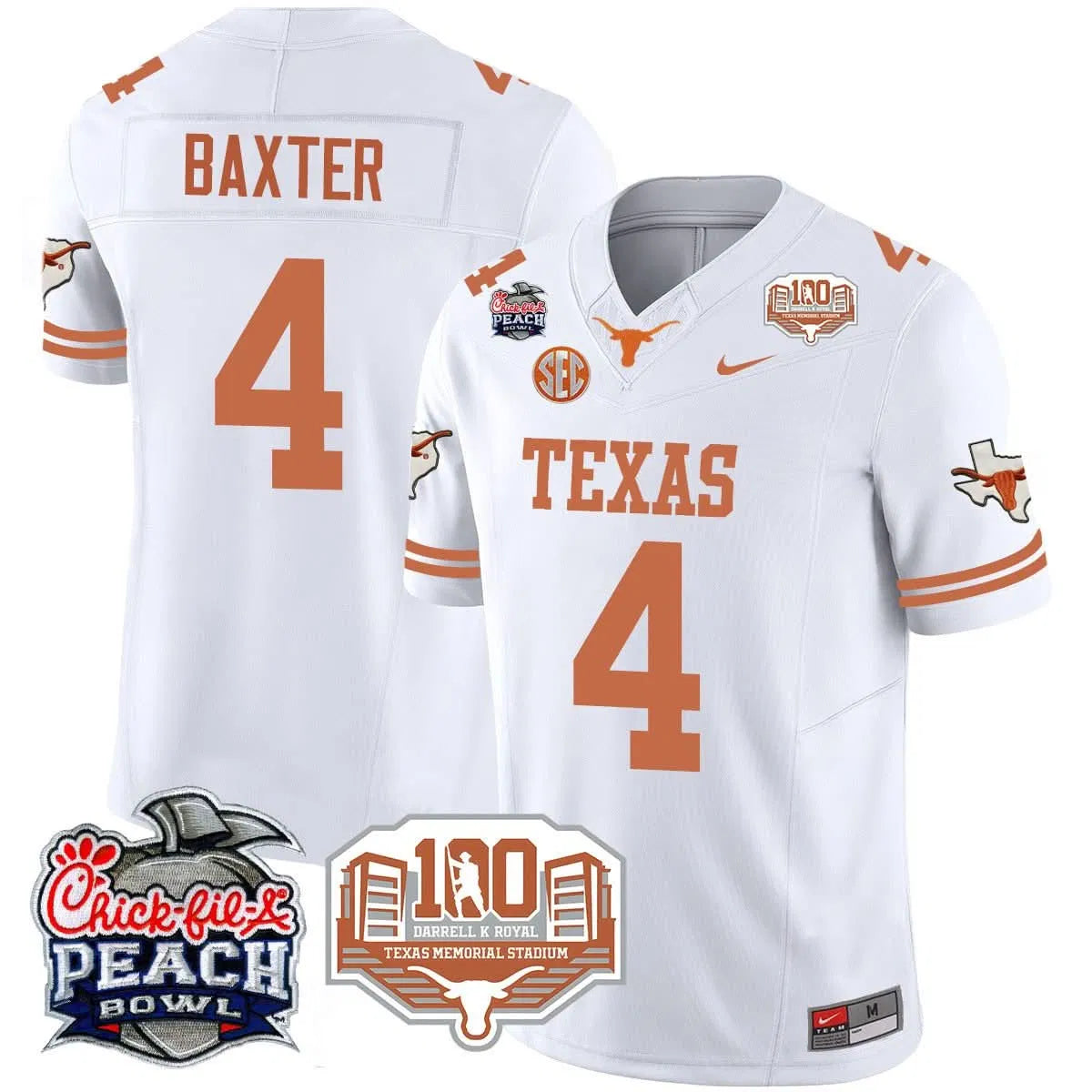 Personalized TL 2026 Chick-fil-A Peach Bowl Jersey - CJ Baxter - 4 / White Stitched