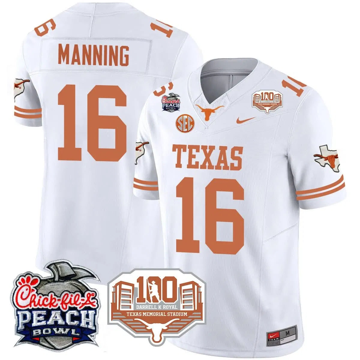 Personalized TL 2026 Chick-fil-A Peach Bowl Jersey - Arch Manning - 16 / White Stitched