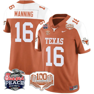 Personalized TL 2026 Chick-fil-A Peach Bowl Jersey - Arch Manning - 16 / Orange Alternate Stitched
