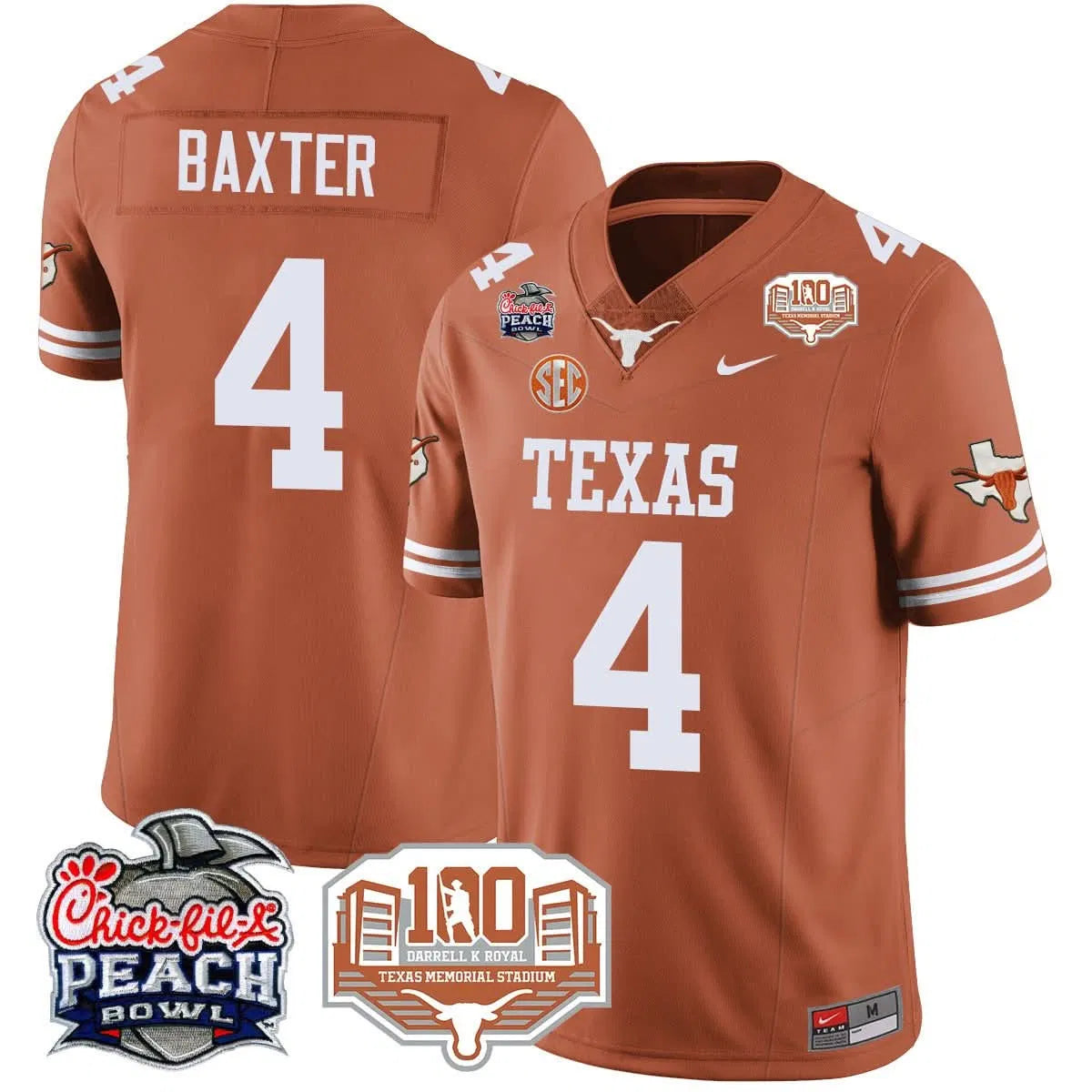 Personalized TL 2026 Chick-fil-A Peach Bowl Jersey - CJ Baxter - 4 / Orange Stitched