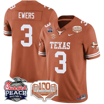 Personalized TL 2026 Chick-fil-A Peach Bowl Jersey - Quinn Ewers - 3 / Orange Stitched